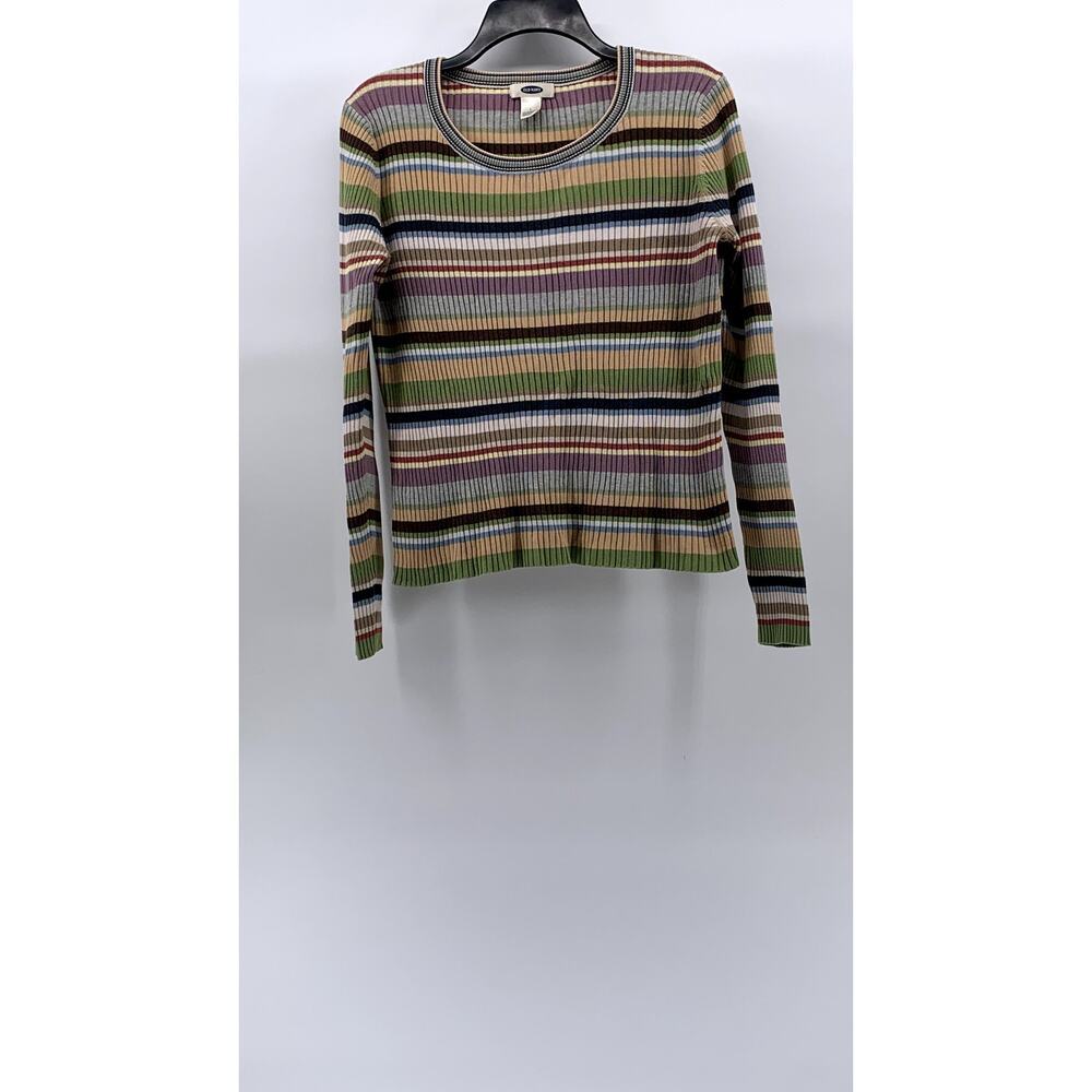 OLD NAVY Women's Multicolor Striped Rib Fitted Long Sleeve Sweater Top SZ L
